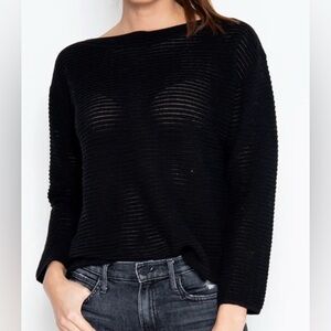One grey day Kaia sweater pullover black cotton loose weave lightweight casual M